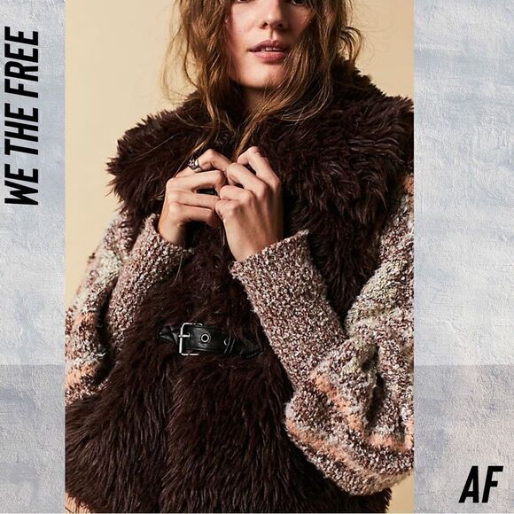 WE THE FREE PADDINGTON FAUX FUR VEST IN BROWN NEW XL - Picture 3 of 6